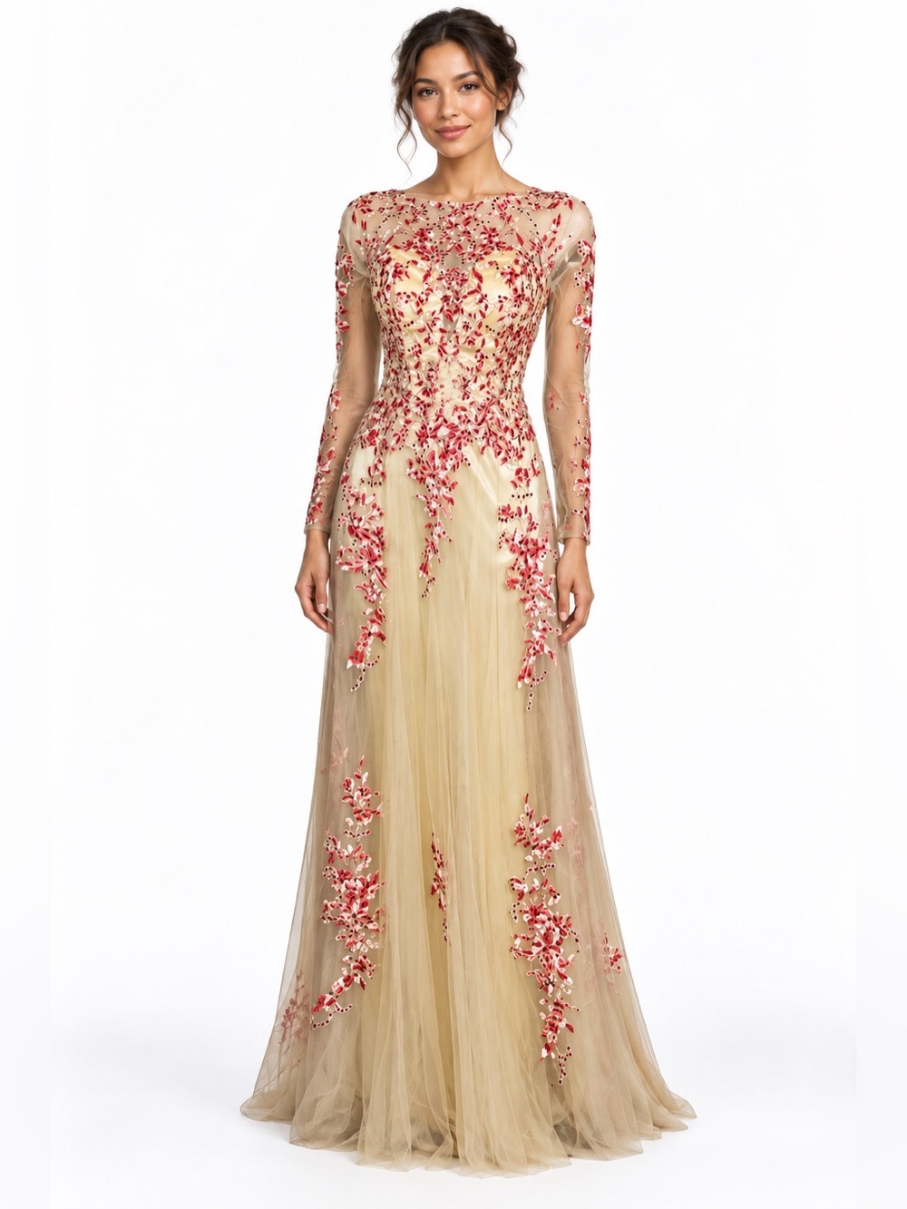 MEIER Women’s Illusion Long Sleeve Embroidery Prom/Formal Dress – Size 8 NWT